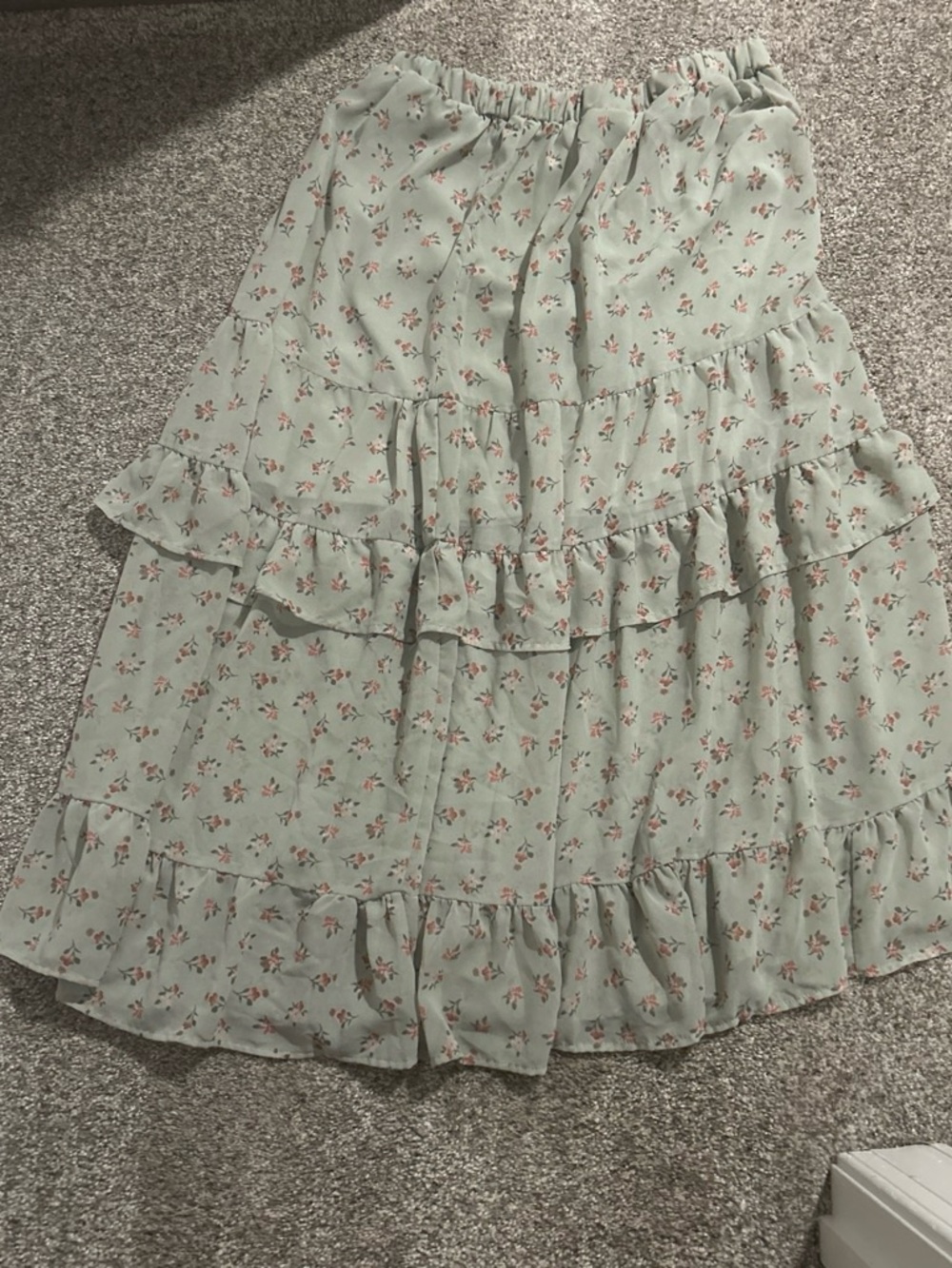 Floral Sage Green Tiered Maxi Skirt